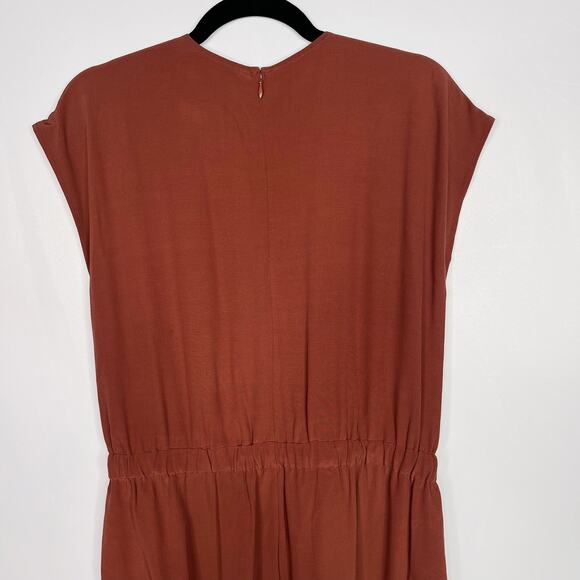 Eileen Fisher PS Petite Small Russet Orange Wide Leg Jumpsuit Surplice Neck - Picture 6 of 11